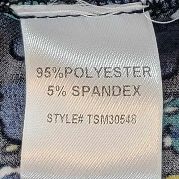 Travel Smith Top, Women S, Blue, Tan, Black Abstract Print, SS, Polyester, EUC - Picture 7 of 12